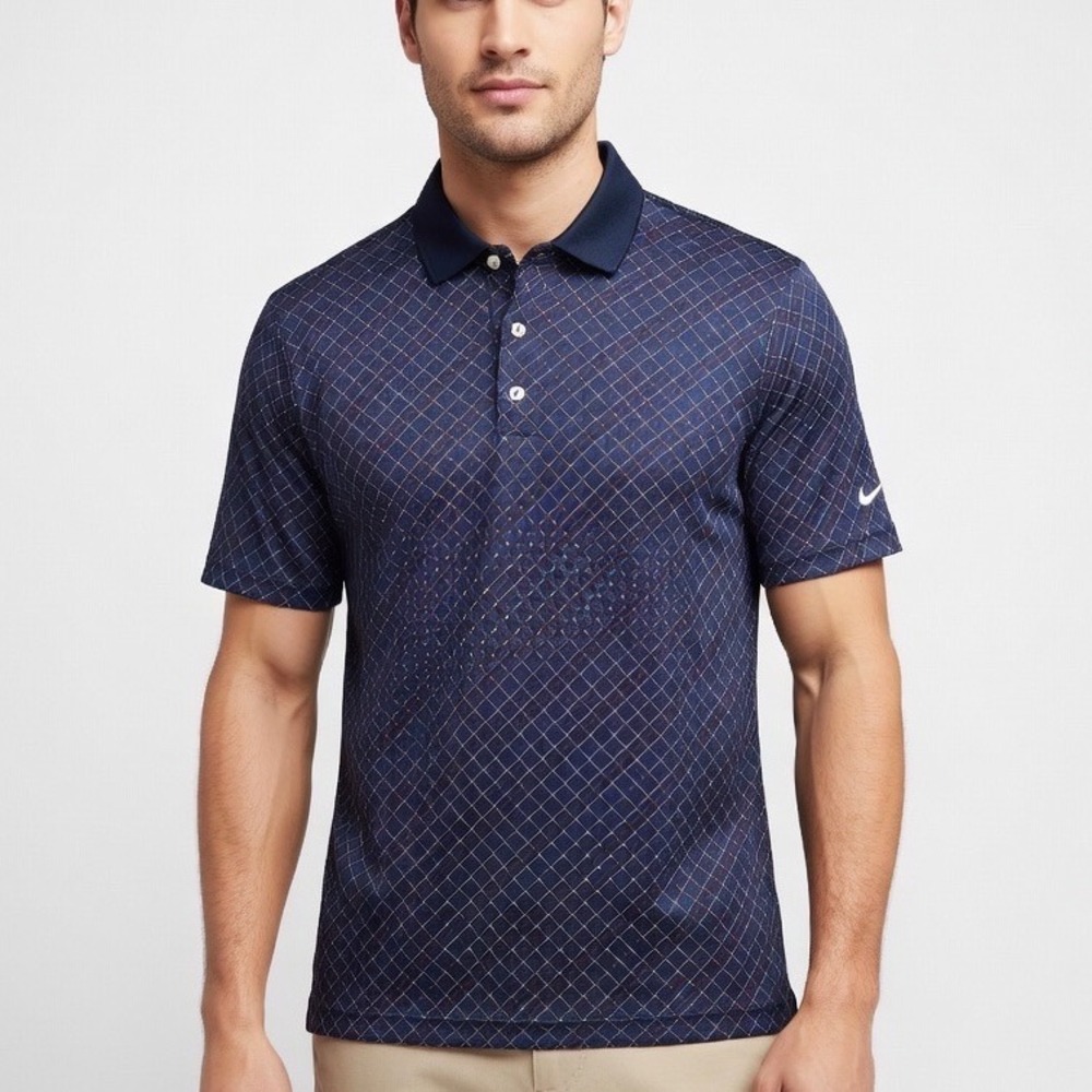 Nike Golf Mens Blue Diamond Grid Polo Shirt XL Short Sleeve 198614-492 Vintage